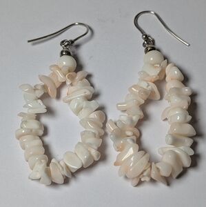 Ivory/Pink Shell Beaded Silver Earrings
